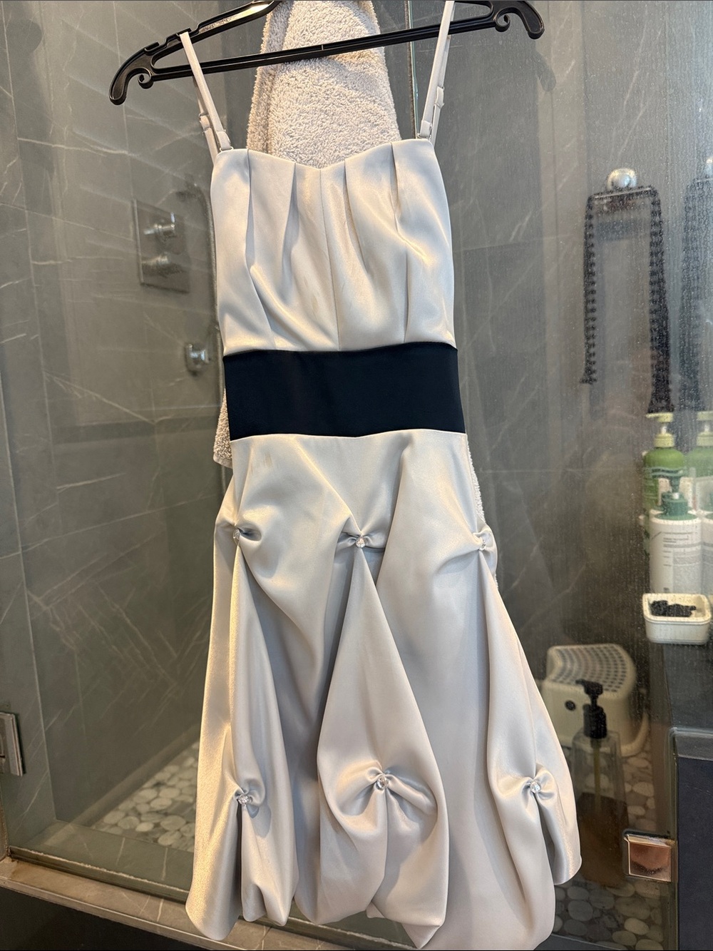Silver & Black Satin Formal Party Dress